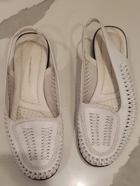 Women's White Woven Slingback Loafers